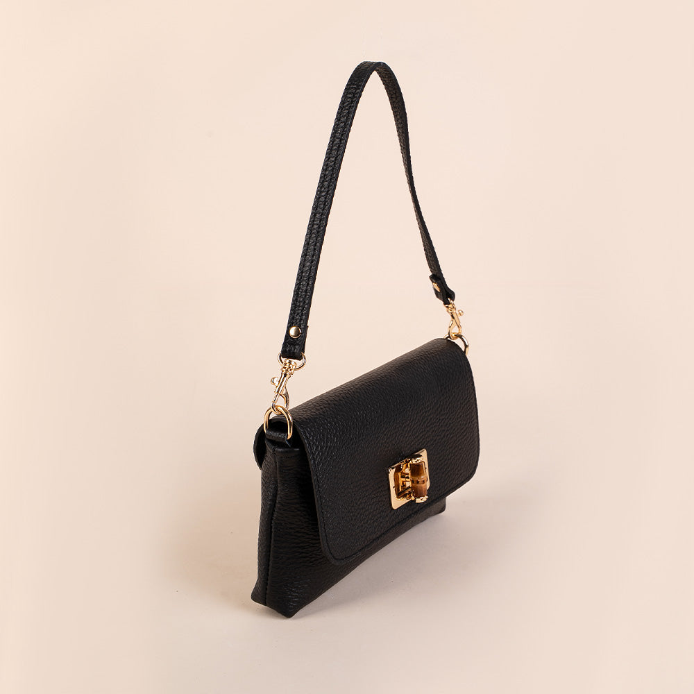 BORSA A MANO CON CHIUSURA IN BAMBOO A GIRELLO E TRACOLLA