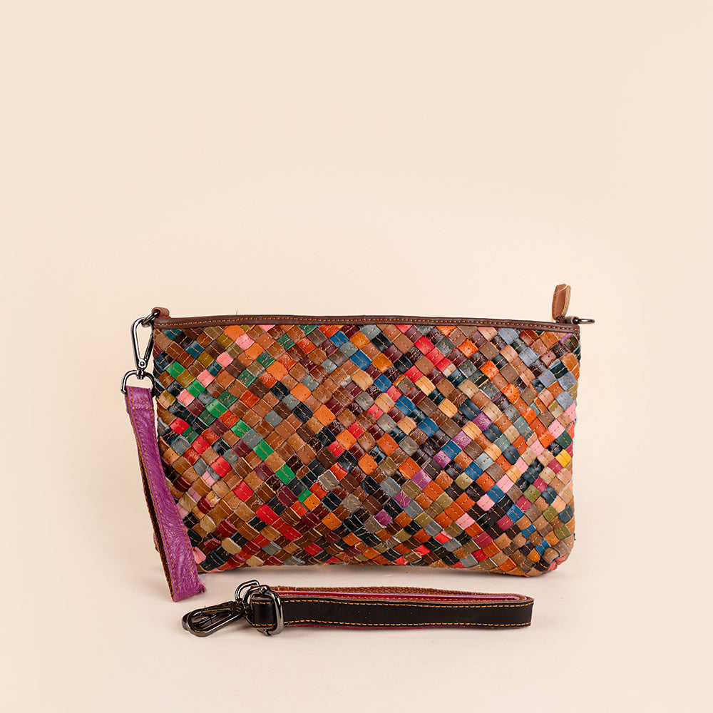 BORSA A TRACOLLA RETTANGOLARE INTRECCIATA MULTICOLOR