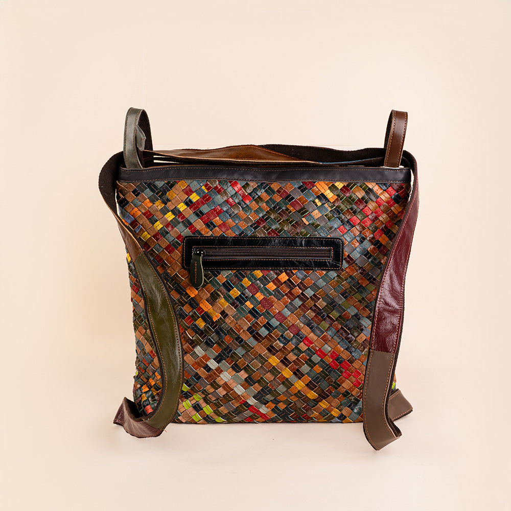 BORSA A SPALLA TRASFORMABILE IN ZAINO INTRECCIATA MULTICOLORE