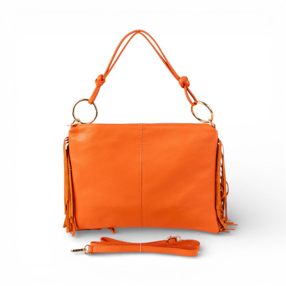 BORSA A SPALLA RETTANGOLARE CON FRANGE AI LATI E TRACOLLA