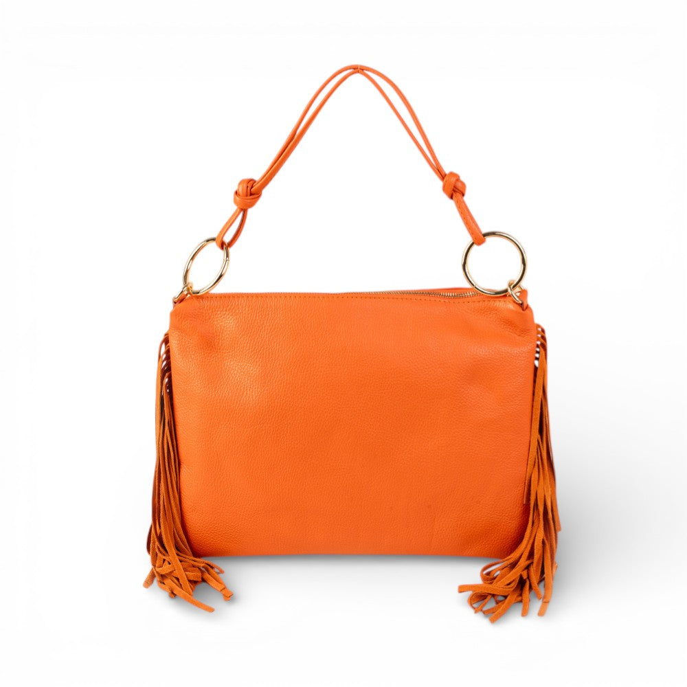 BORSA A SPALLA RETTANGOLARE CON FRANGE AI LATI E TRACOLLA