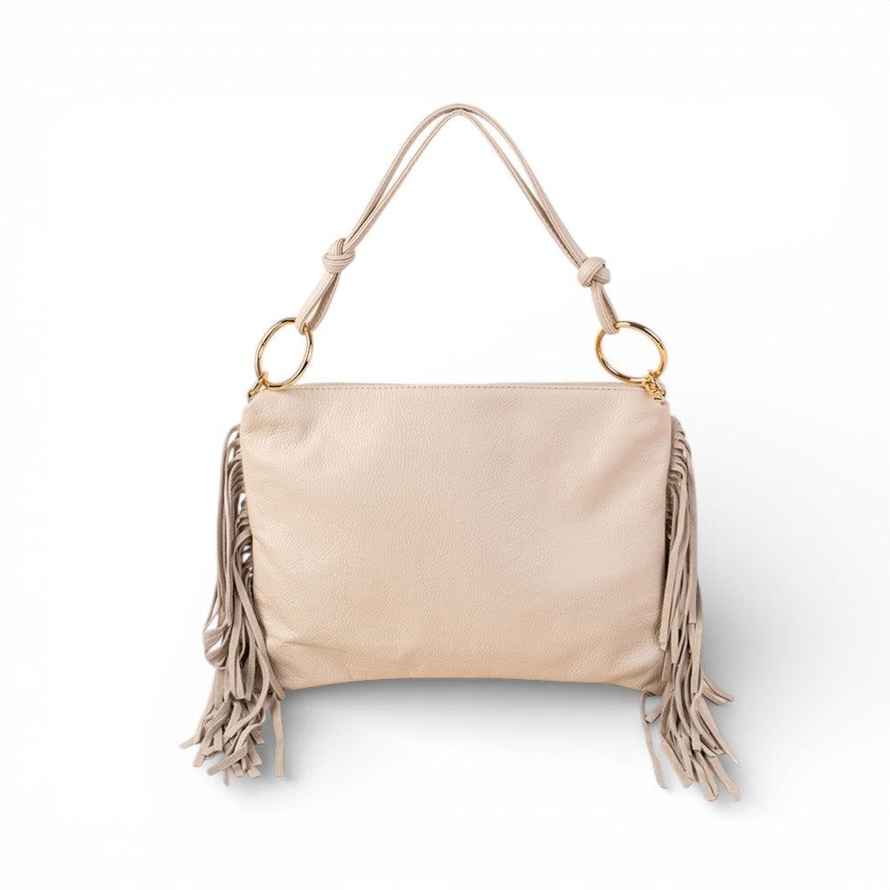 BORSA A SPALLA RETTANGOLARE CON FRANGE AI LATI E TRACOLLA