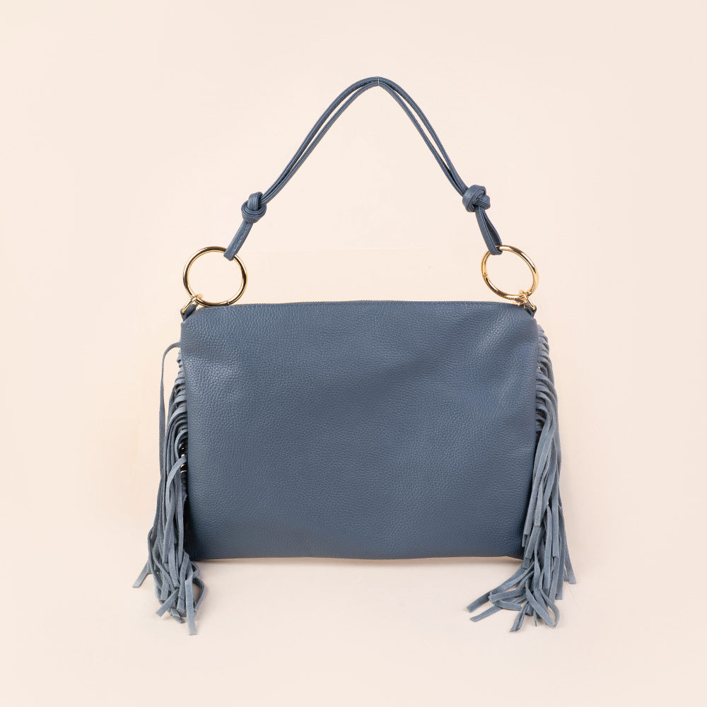 BORSA A SPALLA RETTANGOLARE CON FRANGE AI LATI E TRACOLLA