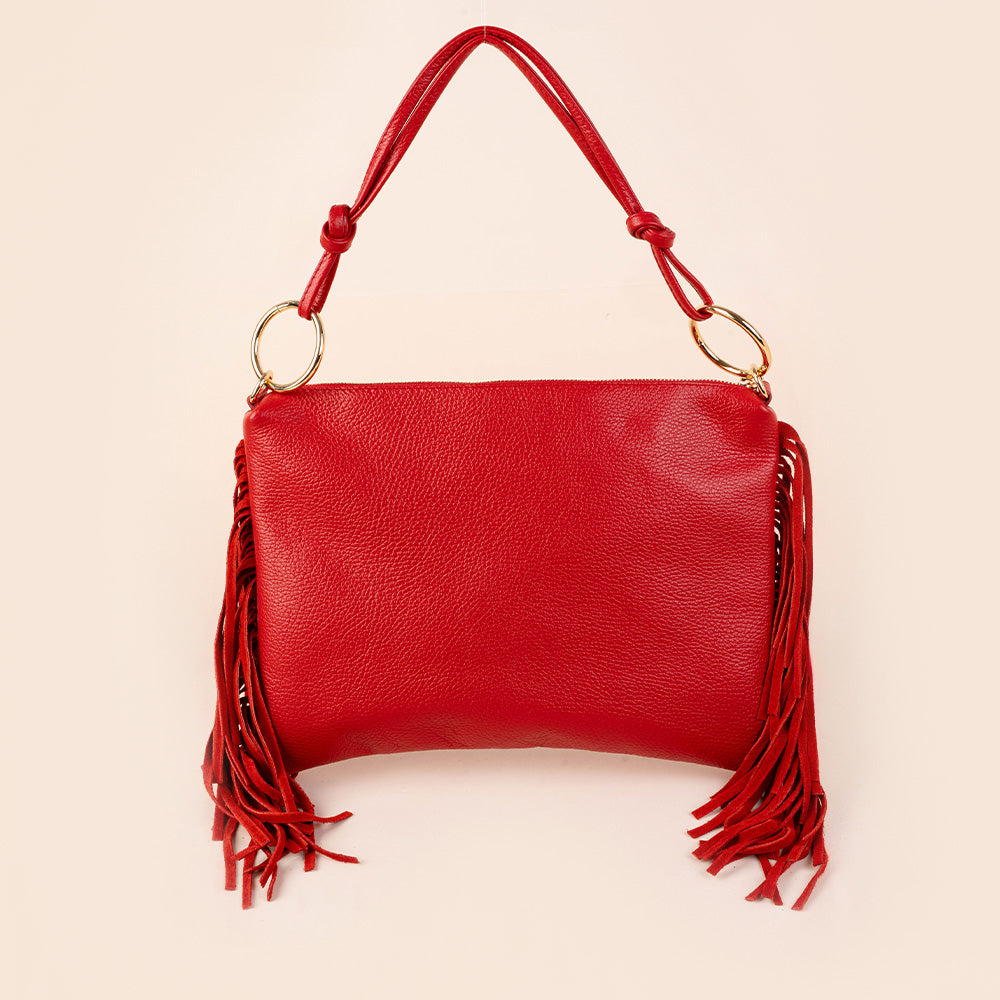 BORSA A SPALLA RETTANGOLARE CON FRANGE AI LATI E TRACOLLA