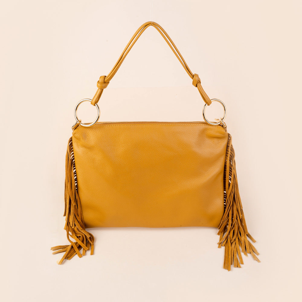 BORSA A SPALLA RETTANGOLARE CON FRANGE AI LATI E TRACOLLA