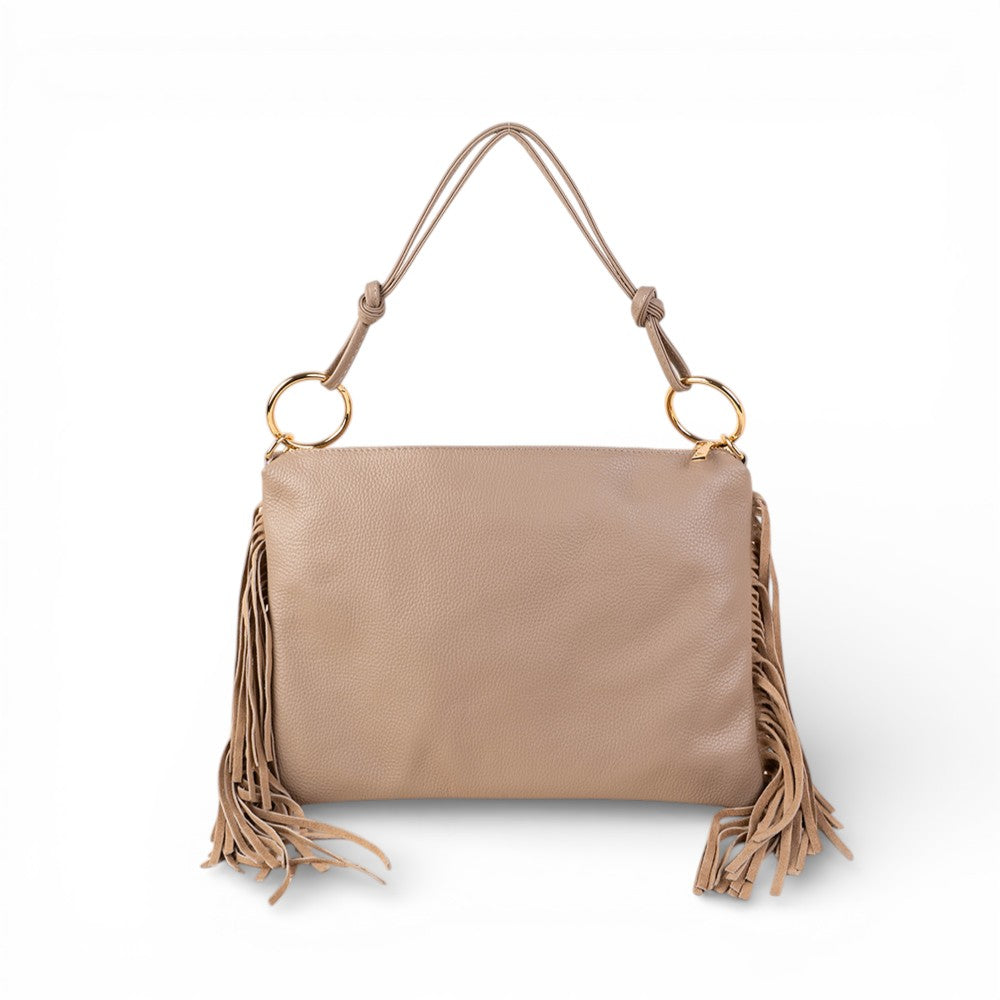 BORSA A SPALLA RETTANGOLARE CON FRANGE AI LATI E TRACOLLA