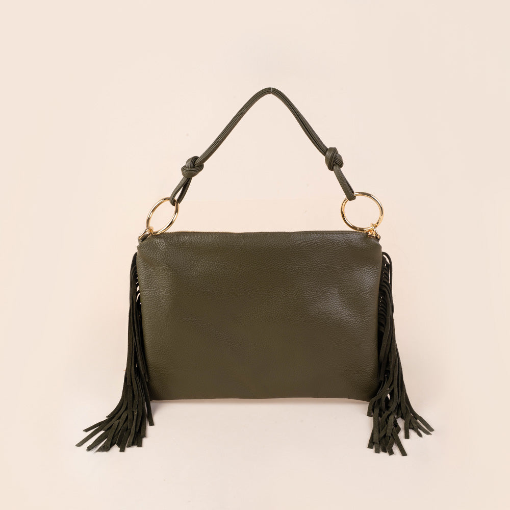 BORSA A SPALLA RETTANGOLARE CON FRANGE AI LATI E TRACOLLA