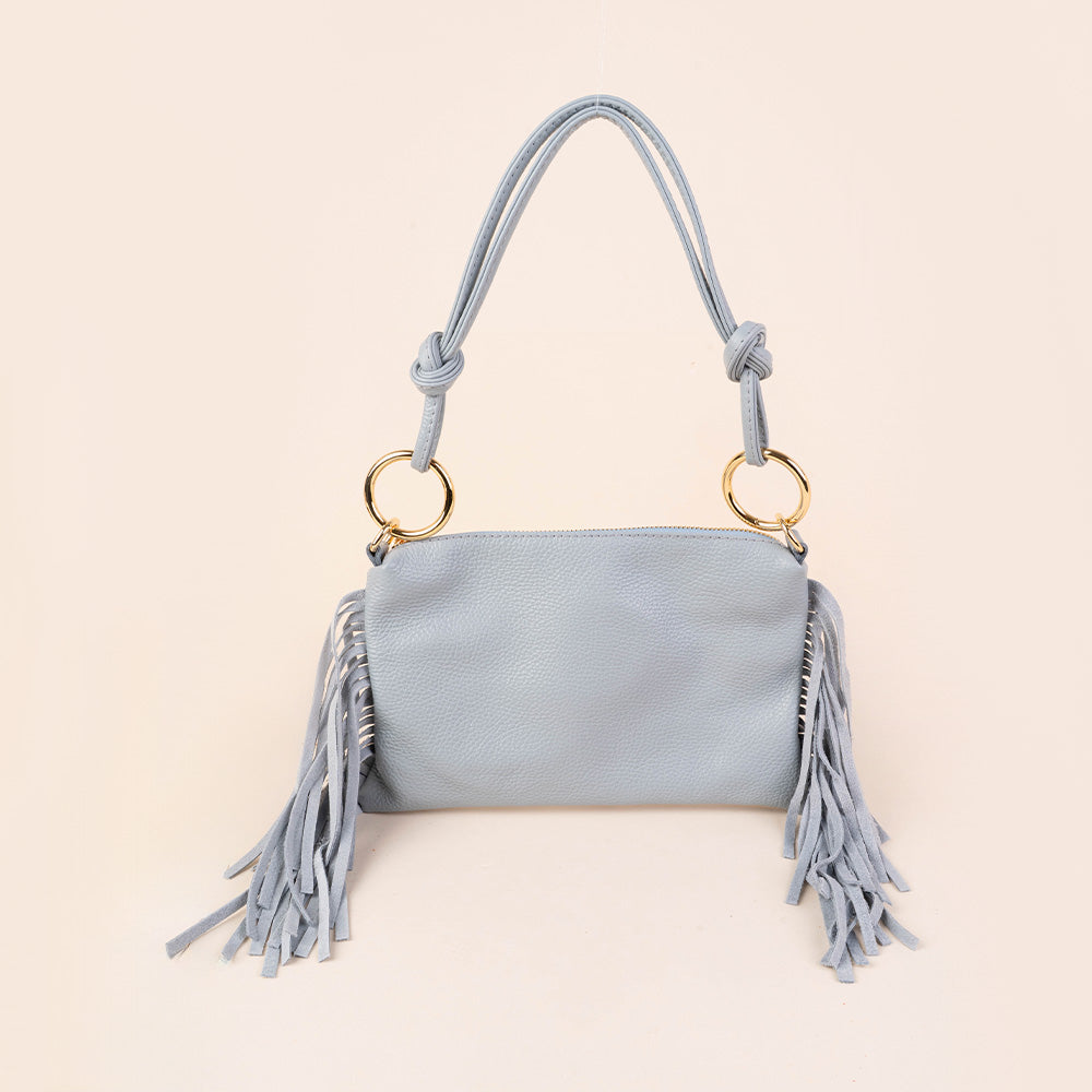 BORSA A SPALLA RETTANGOLARE CON FRANGE AI LATI E TRACOLLA