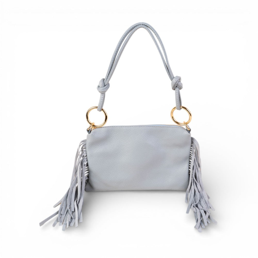 BORSA A SPALLA RETTANGOLARE CON FRANGE AI LATI E TRACOLLA