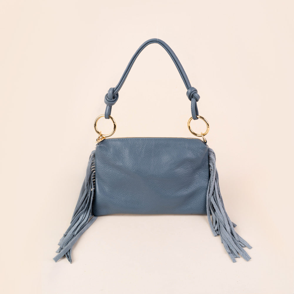 BORSA A SPALLA RETTANGOLARE CON FRANGE AI LATI E TRACOLLA