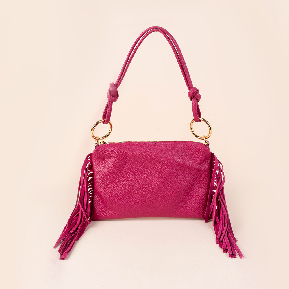 BORSA A SPALLA RETTANGOLARE CON FRANGE AI LATI E TRACOLLA