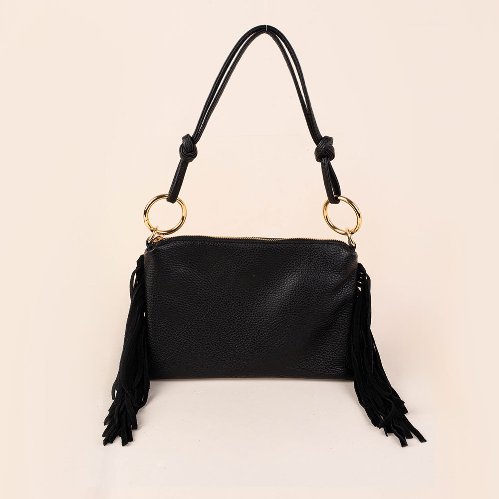 BORSA A SPALLA RETTANGOLARE CON FRANGE AI LATI E TRACOLLA