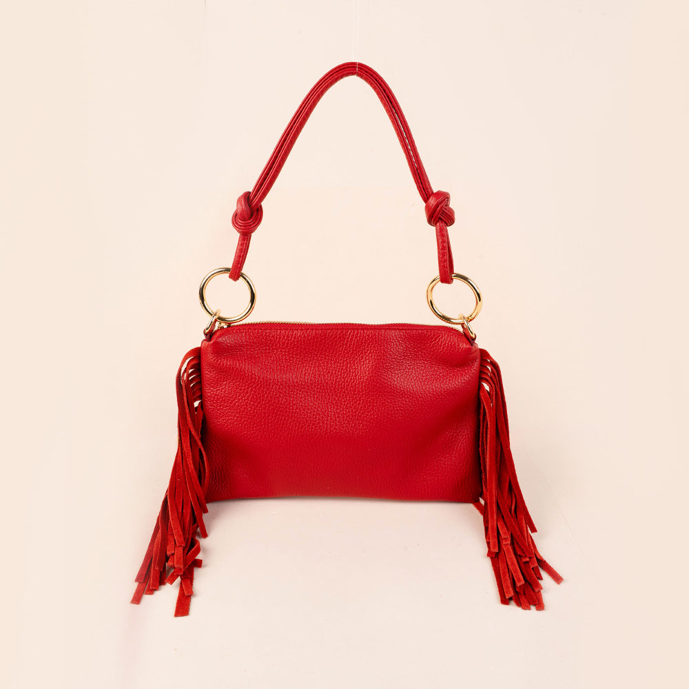 BORSA A SPALLA RETTANGOLARE CON FRANGE AI LATI E TRACOLLA