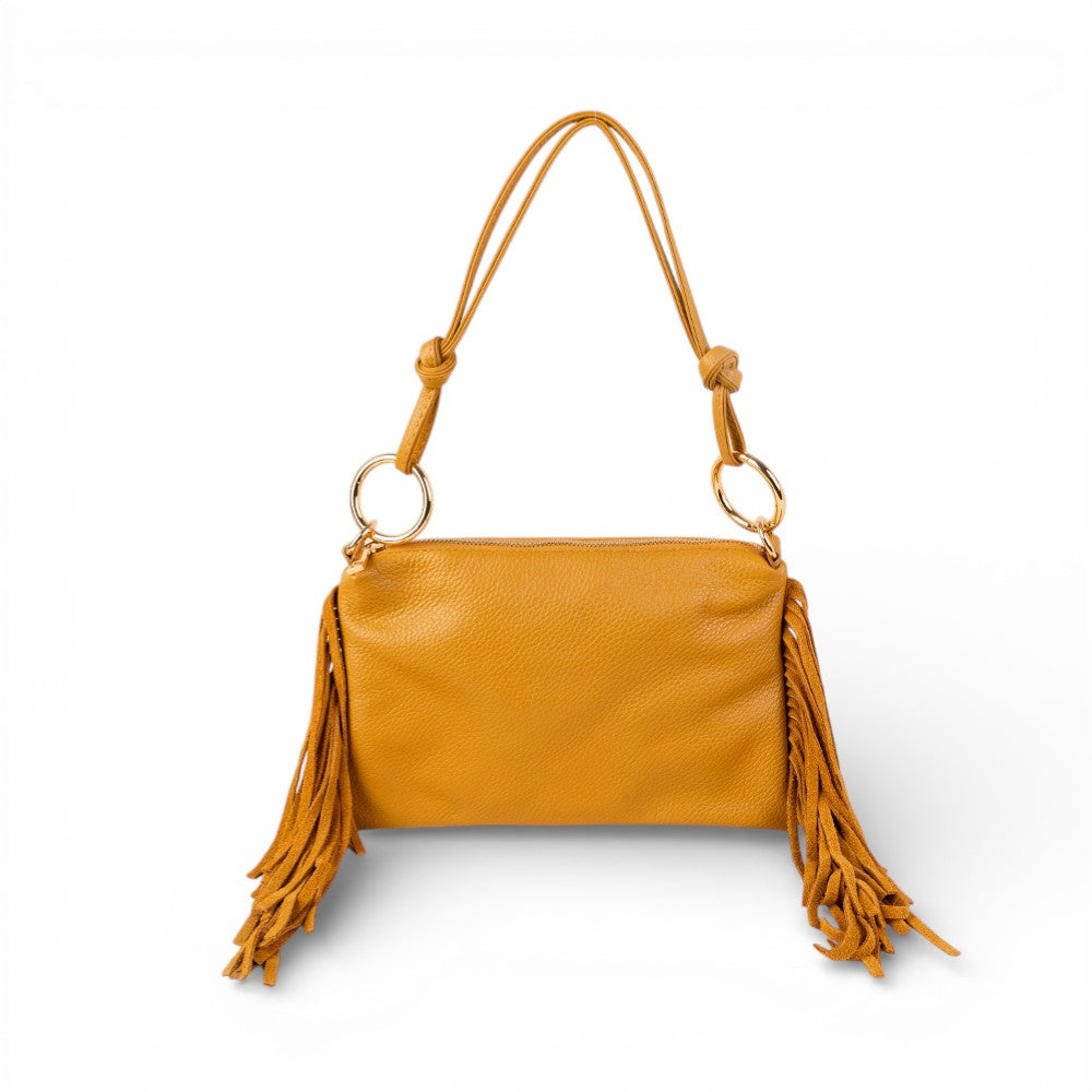 BORSA A SPALLA RETTANGOLARE CON FRANGE AI LATI E TRACOLLA