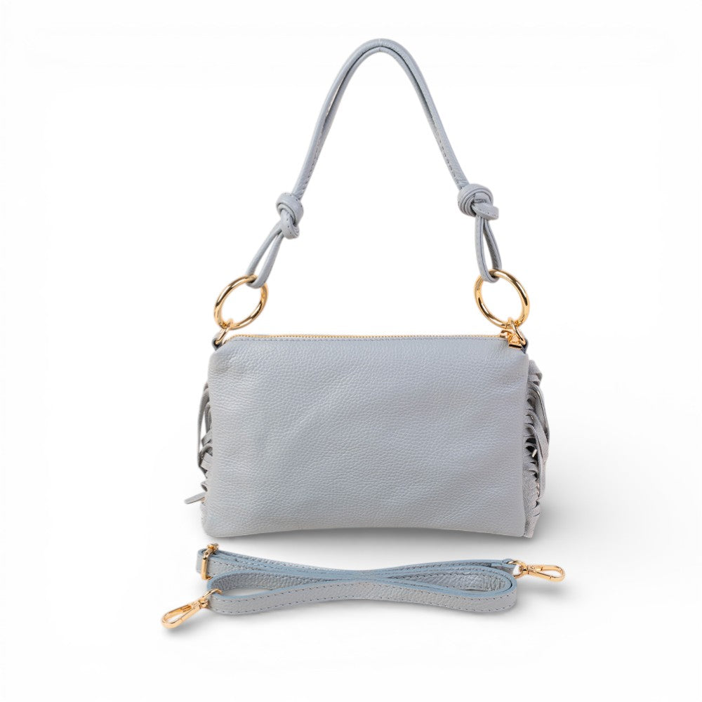 BORSA POCHETTE CON BORCHIE  FRANGE LATERALI E TRACOLLA