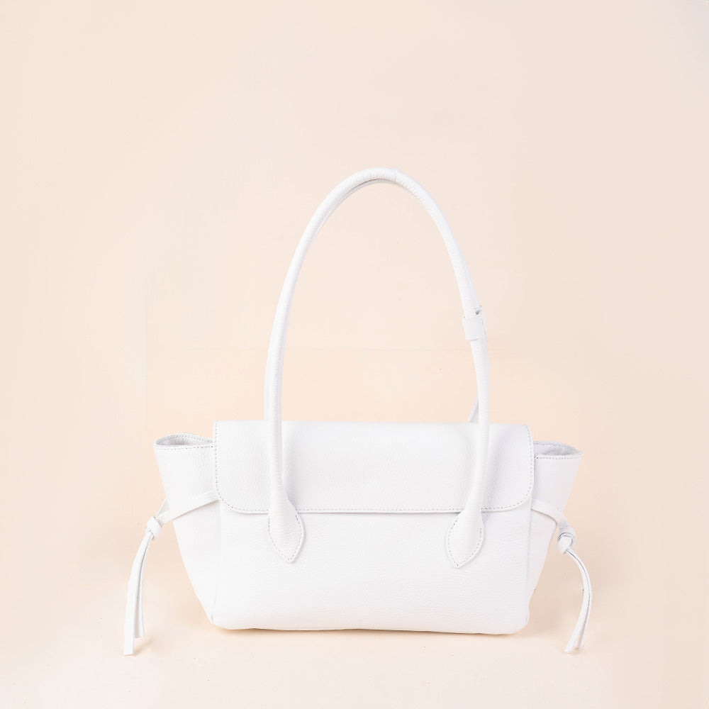 BORSA A SPALLA RETTANGOLARE CON LACCI LATERALI E PATTINA