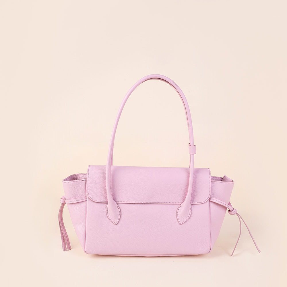 BORSA A SPALLA RETTANGOLARE CON LACCI LATERALI E PATTINA