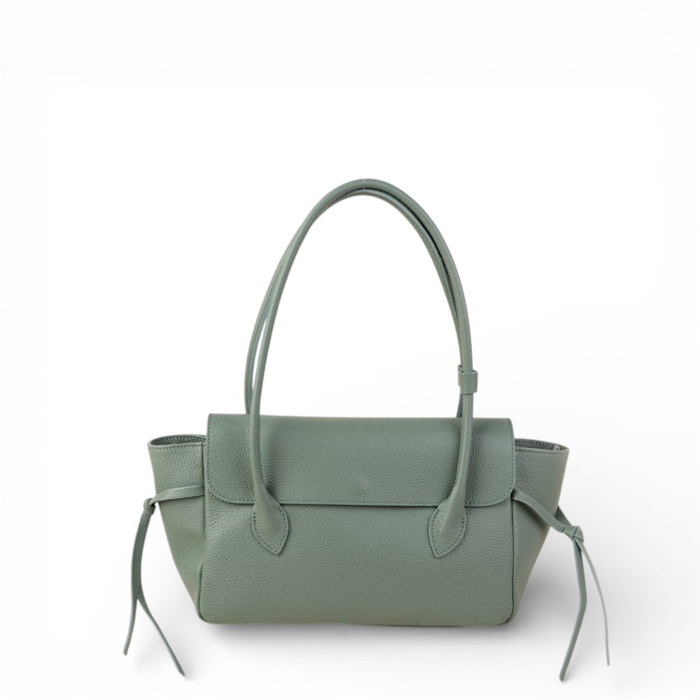 BORSA A SPALLA RETTANGOLARE CON LACCI LATERALI E PATTINA