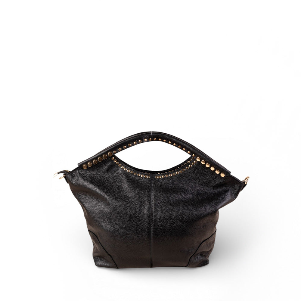 BORSA A MANO GRANDE CON TRACOLLA E BORCHIE LUNGO LE CUCITURE DEL MANICO