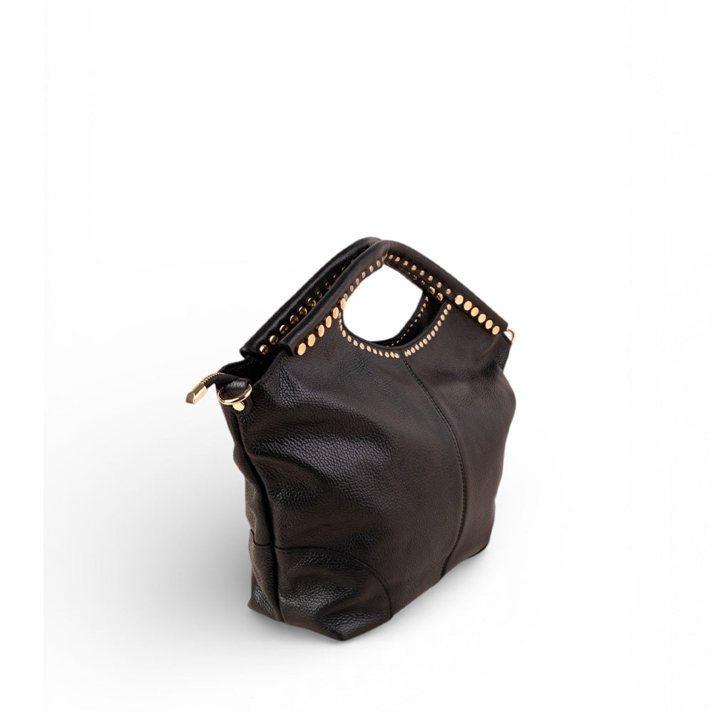 BORSA A MANO GRANDE CON TRACOLLA E BORCHIE LUNGO LE CUCITURE DEL MANICO