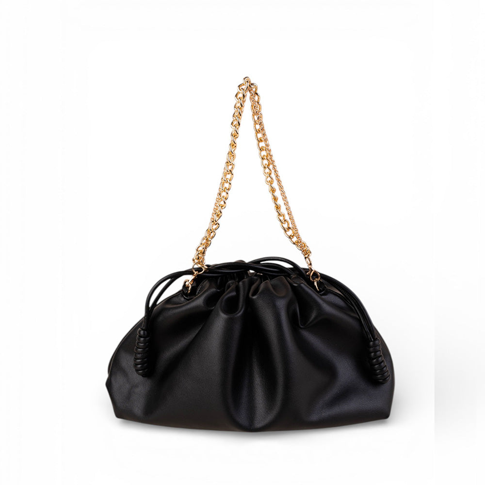 BORSA ARRICCIATA CON LACCI E DOPPIA TRACOLLA A CATENA