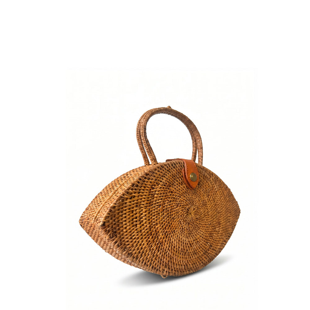 BORSA A MANO IN RATTAN A FORMA DI OCCHIO CON CHIUSURA A BOTTONE