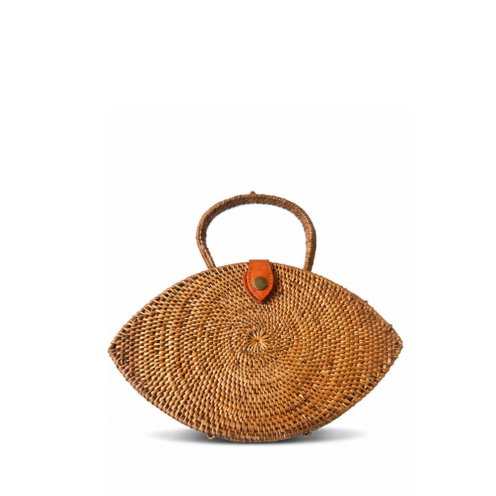 BORSA A MANO IN RATTAN A FORMA DI OCCHIO CON CHIUSURA A BOTTONE