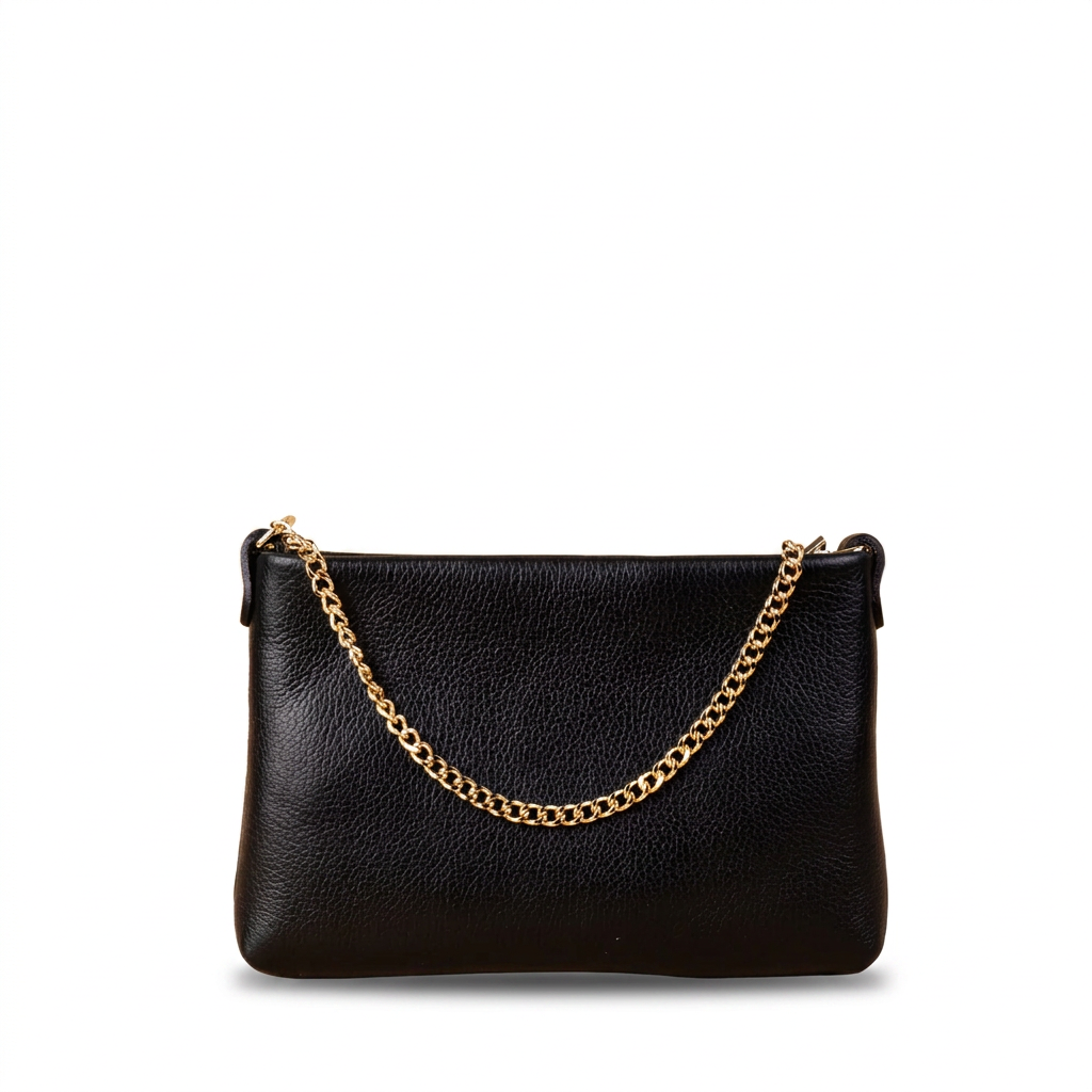 BORSA POCHETTE CLASSICA CON CHIUSURA A ZIP E MANICO A CATENA
