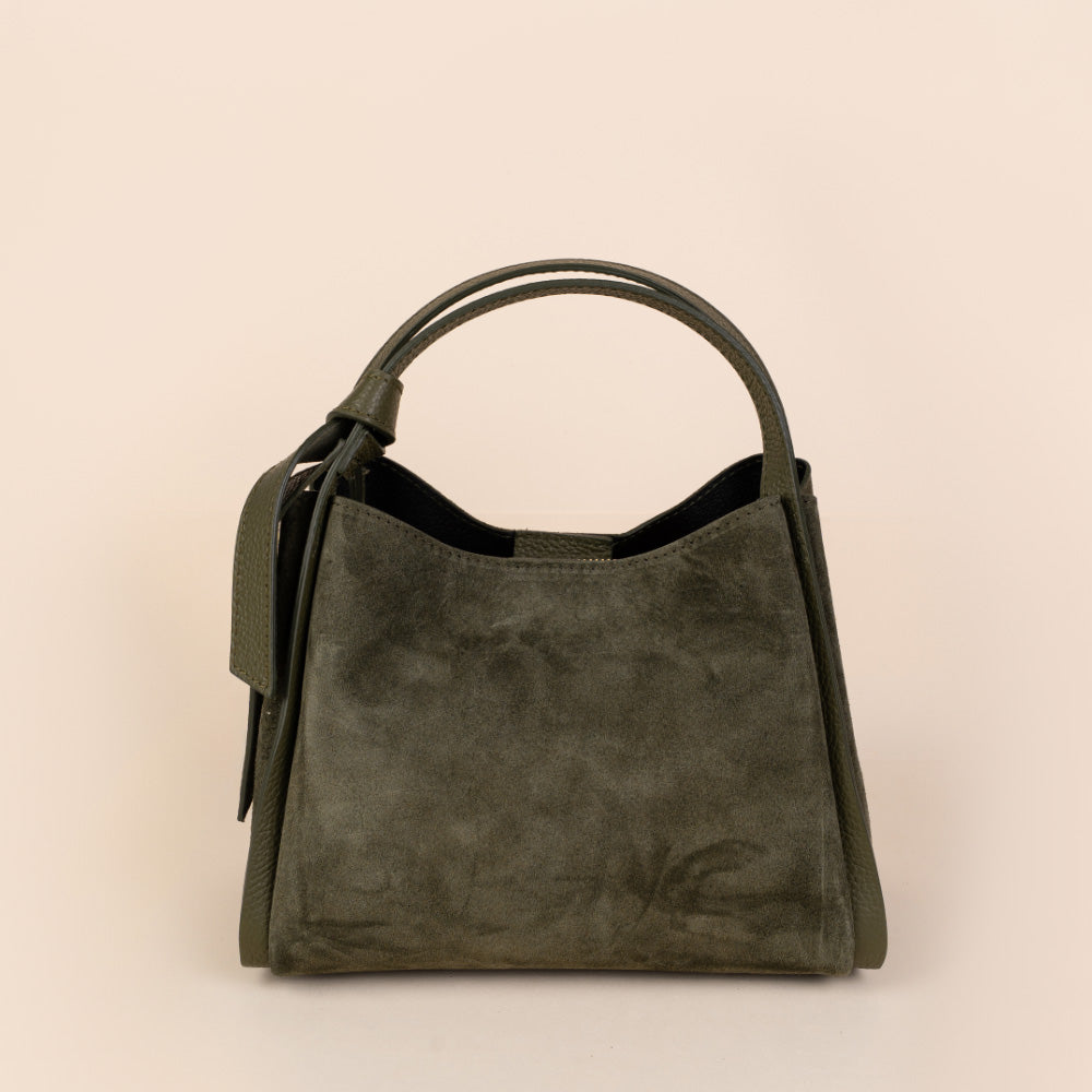 BORSA A MANO SCAMOSCIATA CON TRE SCOMPARTI INTERNI E TRACOLLA