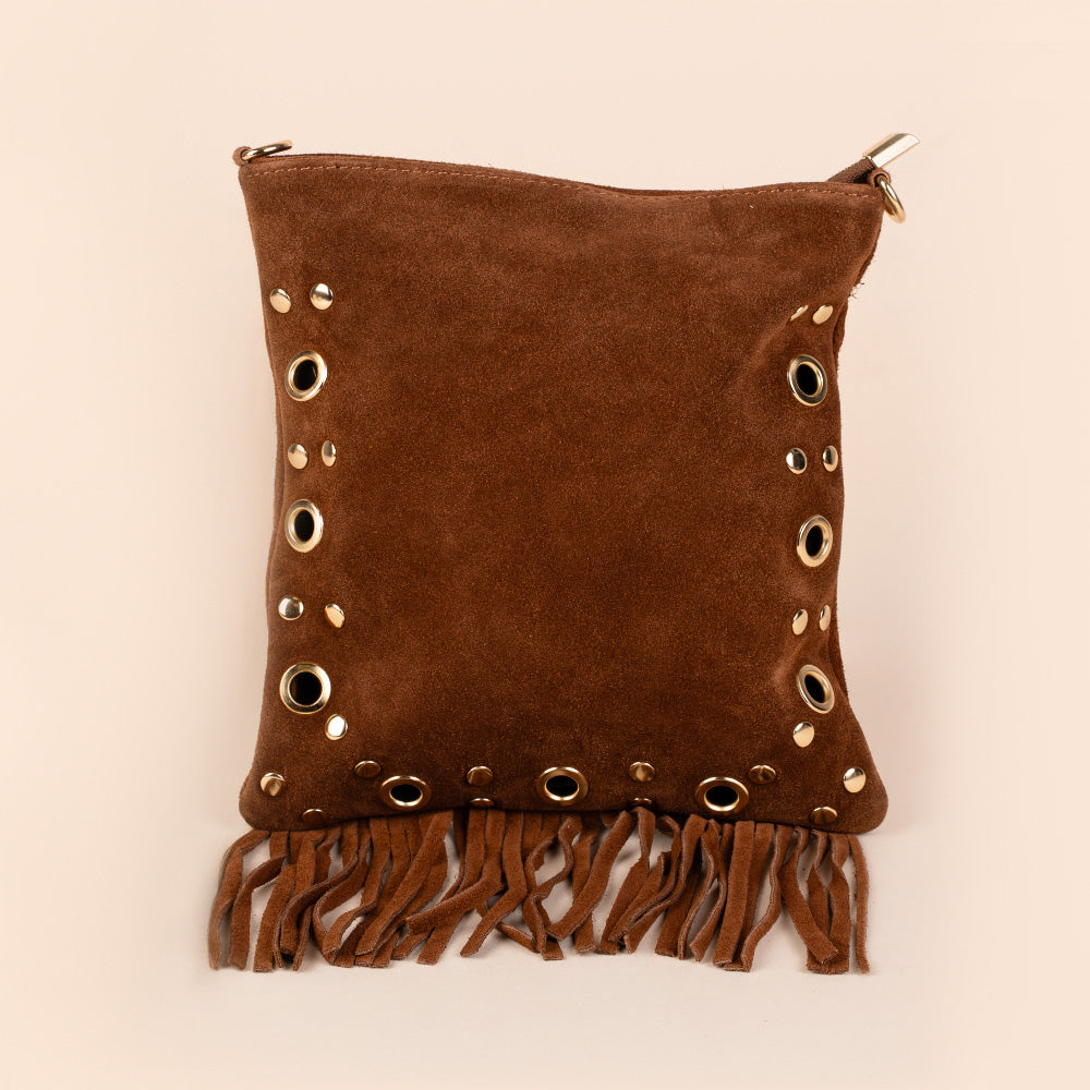 BORSA A TRACOLLA CON FRANGE E BORCHIE