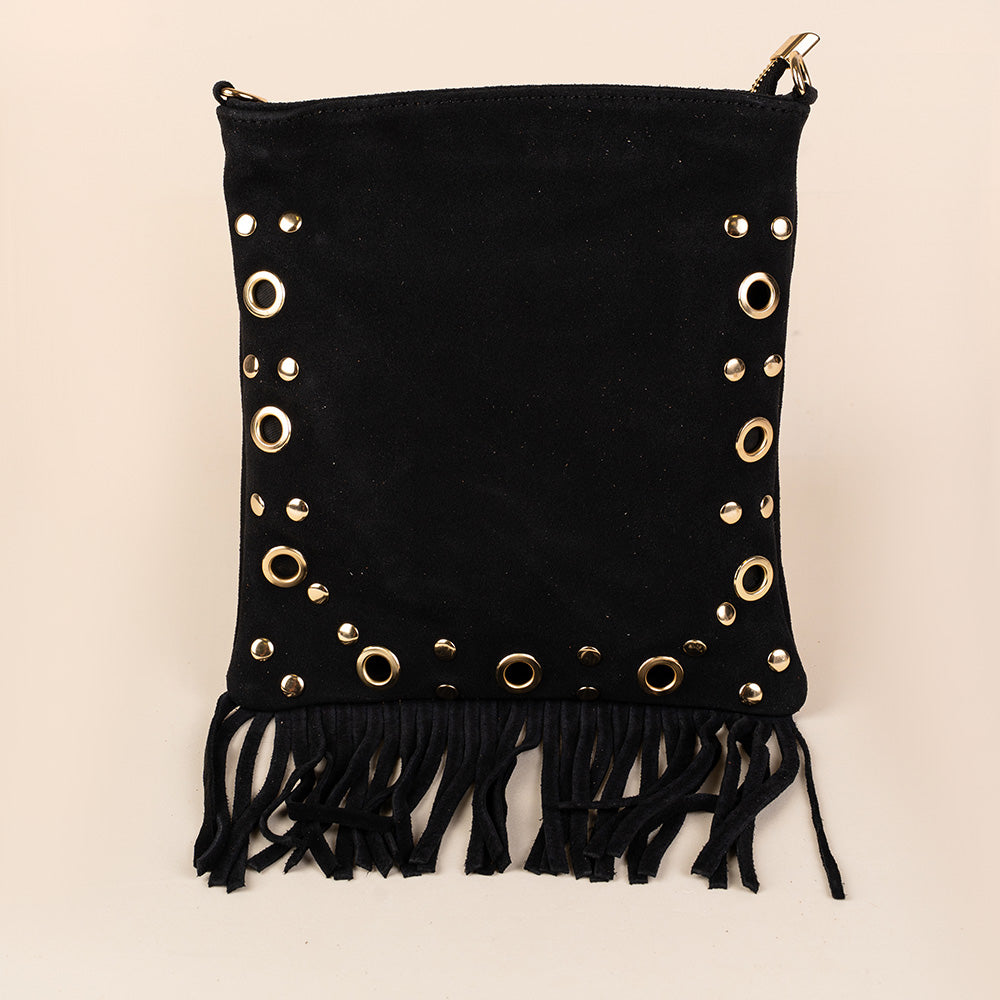 BORSA A TRACOLLA CON FRANGE E BORCHIE