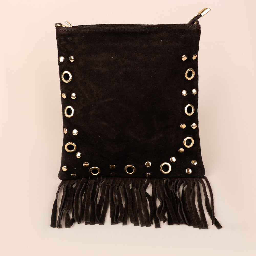 BORSA A TRACOLLA CON FRANGE E BORCHIE