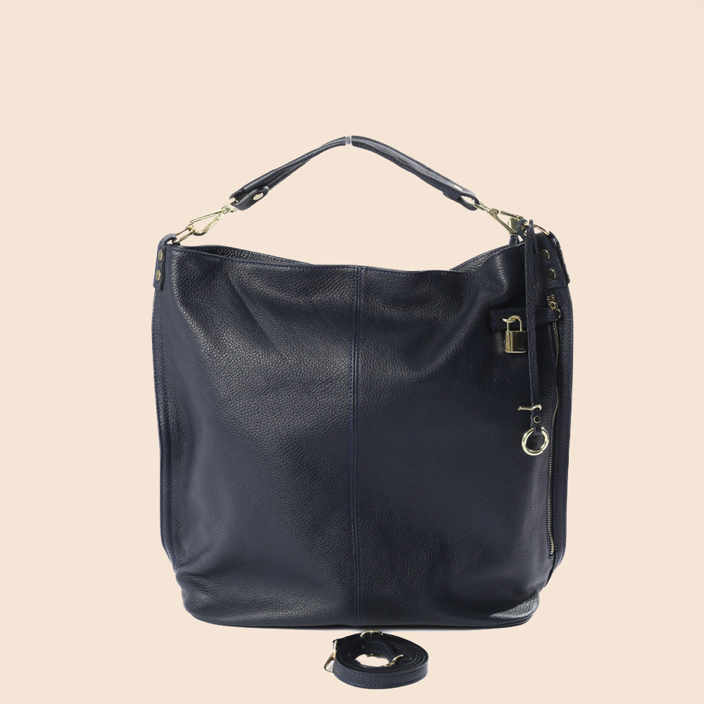 BORSA A SPALLA CON TASCA CON ZIP E LUCCHETTO CON CHIAVE