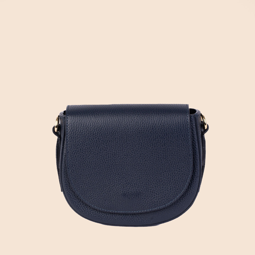 ROUNDED CLUTCH BAG WITH FLAP CLOSURE