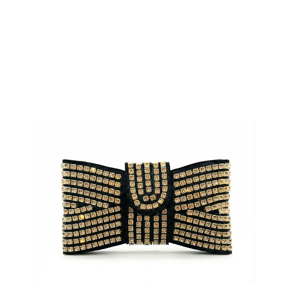 BORSA POCHETTE CON STRASS A FIOCCO