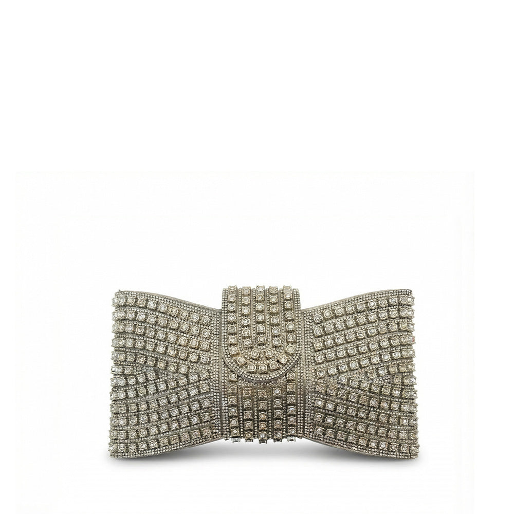 BORSA POCHETTE CON STRASS A FIOCCO