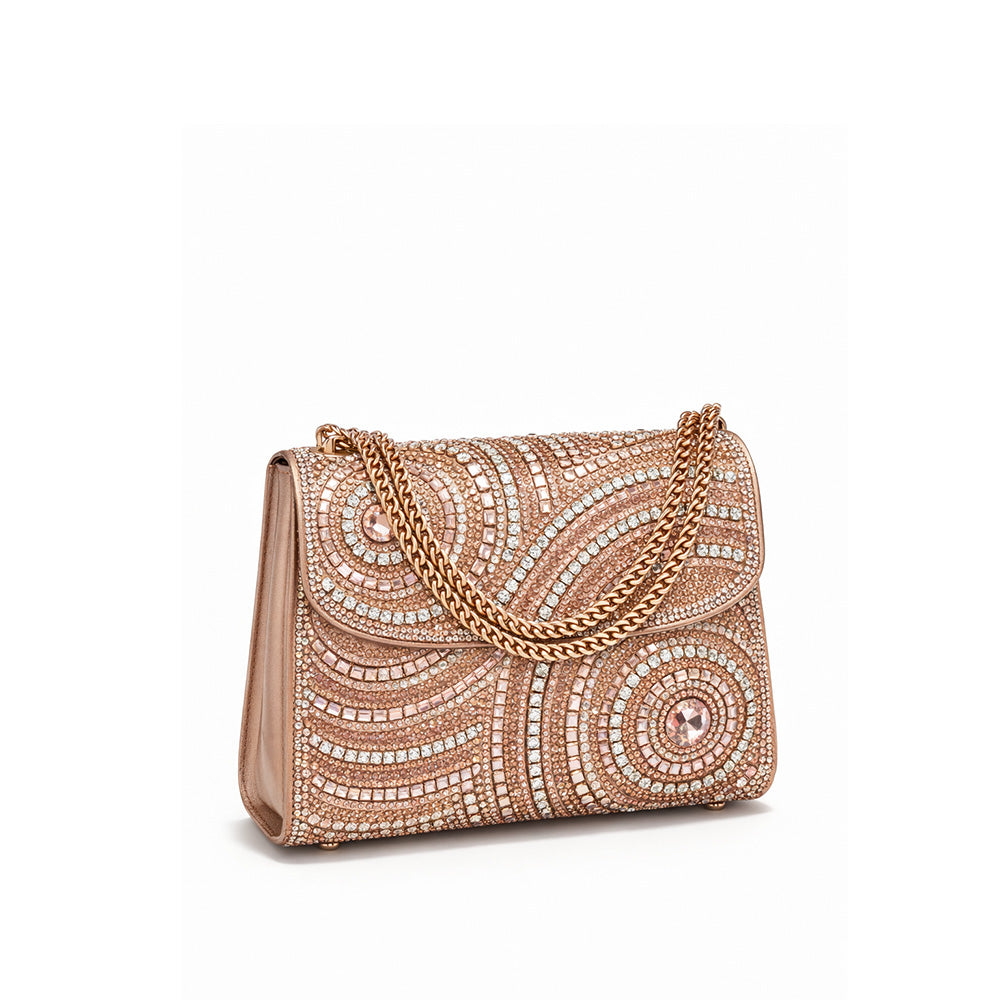 BORSA POCHETTE CON STRASS A DISEGNI CIRCOLARI E TRACOLLA