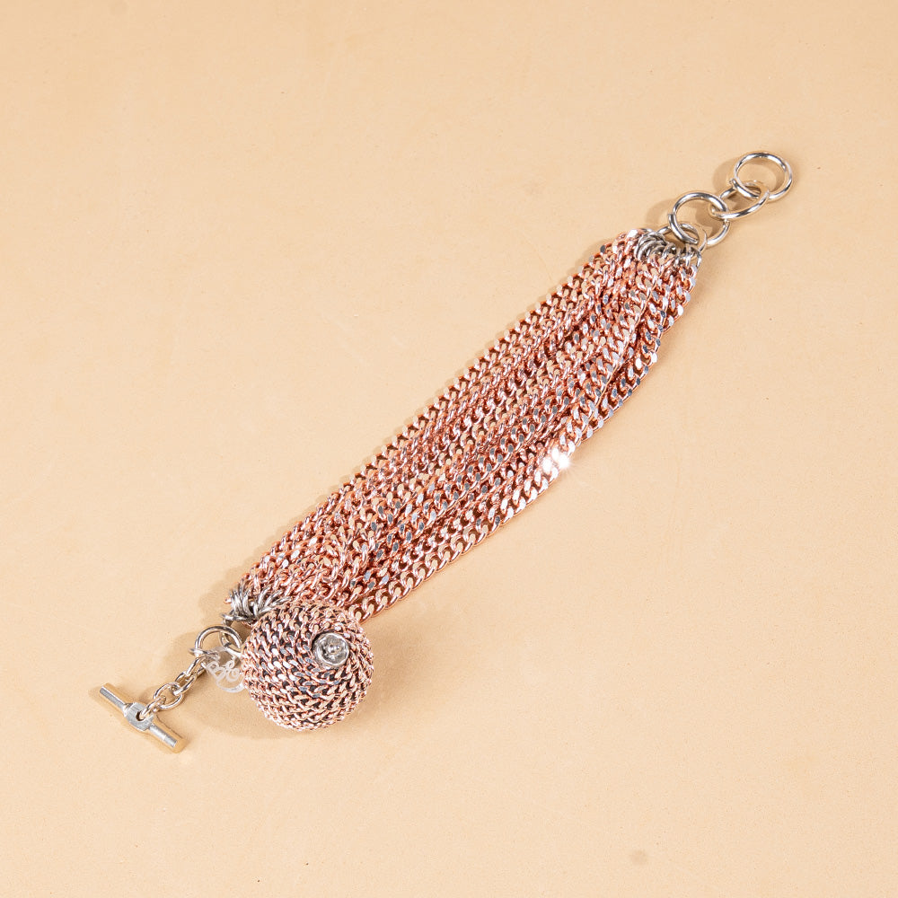 SOFT MULTI-STRAIN BRACELET WITH CHAIN-COVERED SPHERE PENDANT 