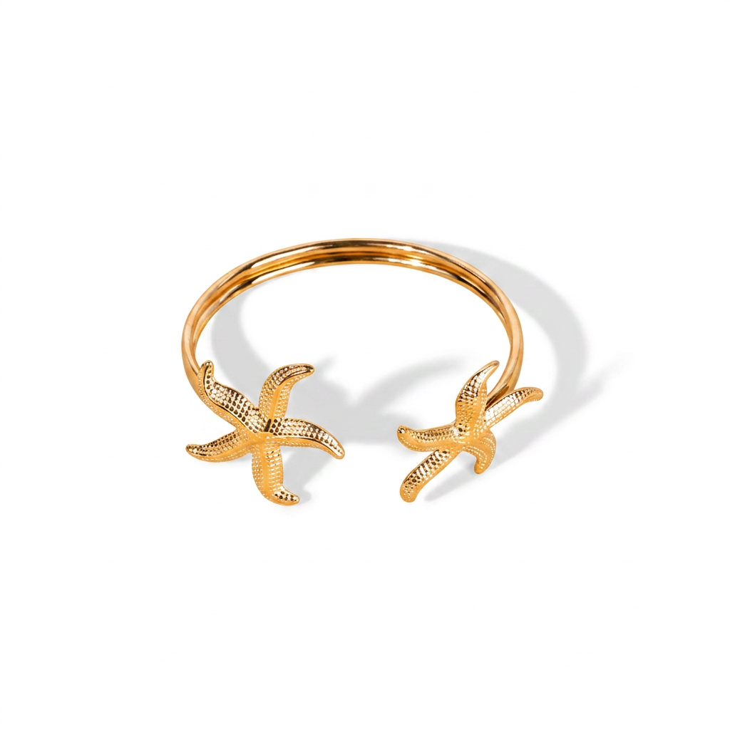 OPEN RIGID BRACELET WITH DOUBLE STARFISH