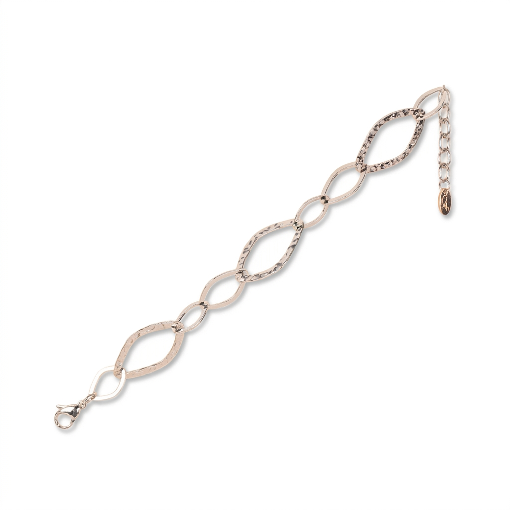 BRACCIALE CON ROMBI DI DIVERSE DIMENSIONI MARTELLATI SATINATI E LUCIDI