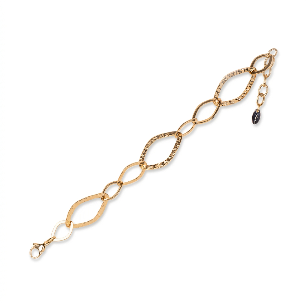 BRACCIALE CON ROMBI DI DIVERSE DIMENSIONI MARTELLATI SATINATI E LUCIDI