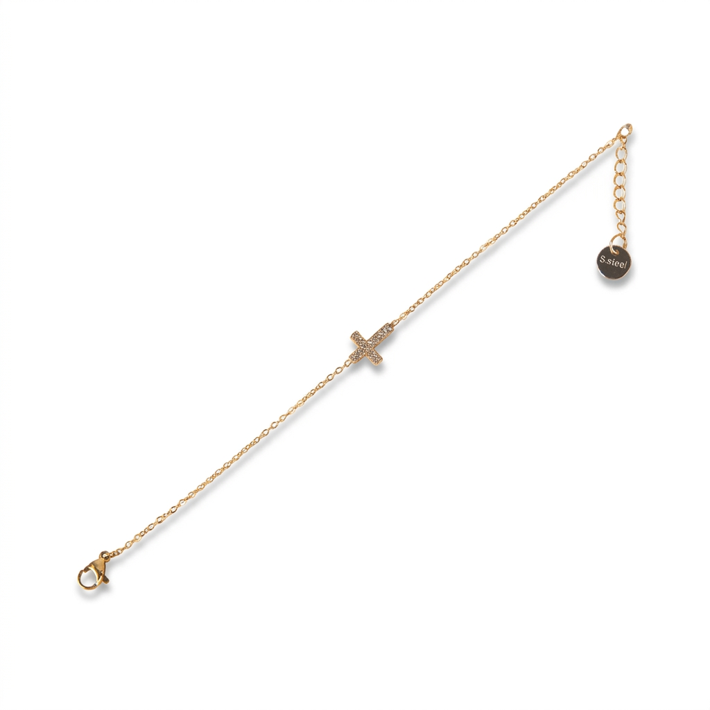 FINE BRACELET WITH CROSS WITH RHINESTONE