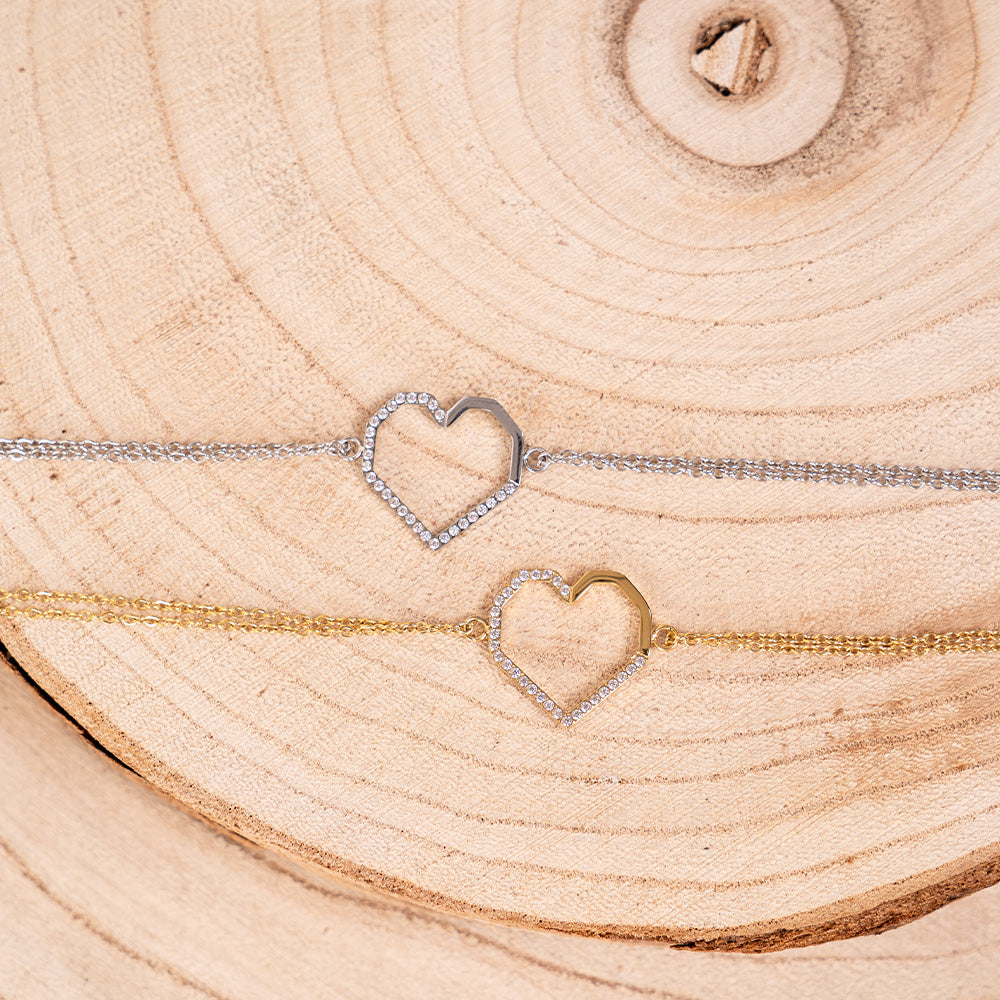 DOUBLE STRAND BRACELET WITH GEOMETRIC HEART WITH RHINESTONE