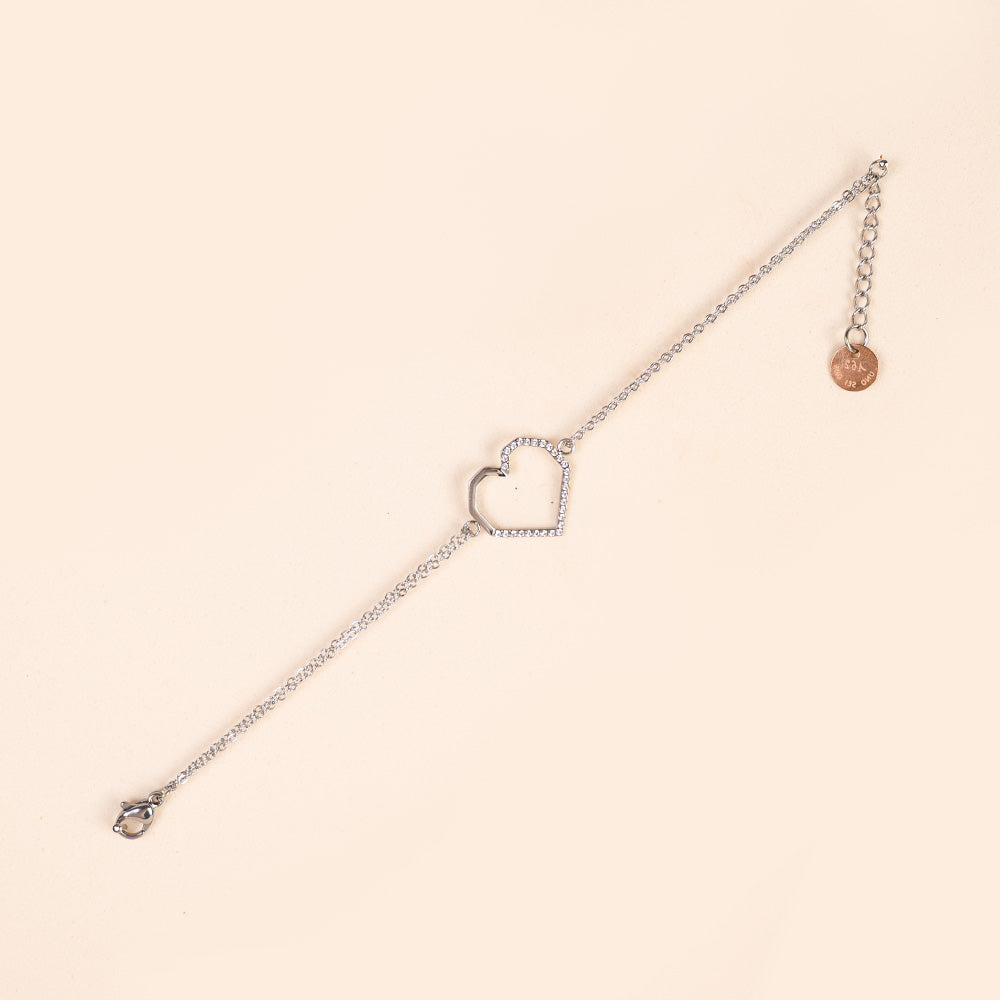 DOUBLE STRAND BRACELET WITH GEOMETRIC HEART WITH RHINESTONE