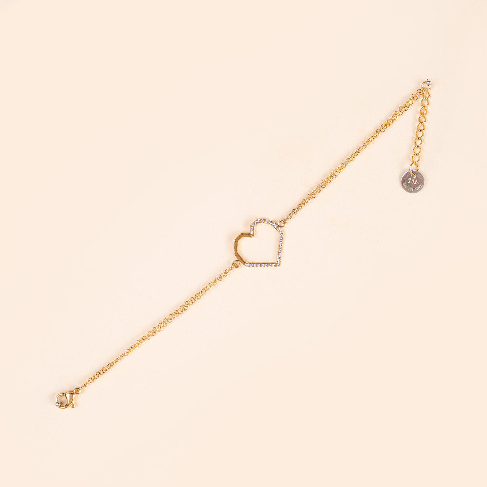 DOUBLE STRAND BRACELET WITH GEOMETRIC HEART WITH RHINESTONE