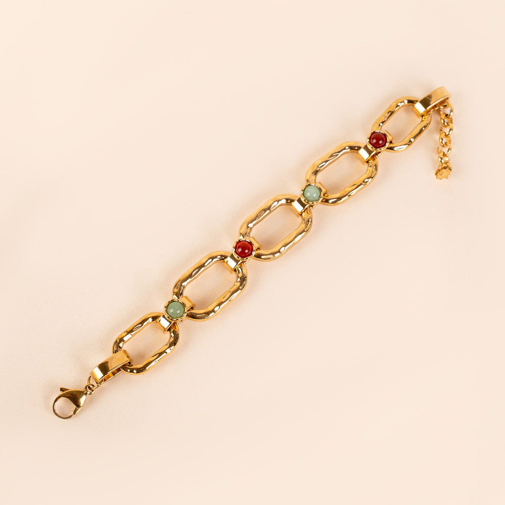BRACCIALE CON MAGLIE MARTELLATE E PIETRE