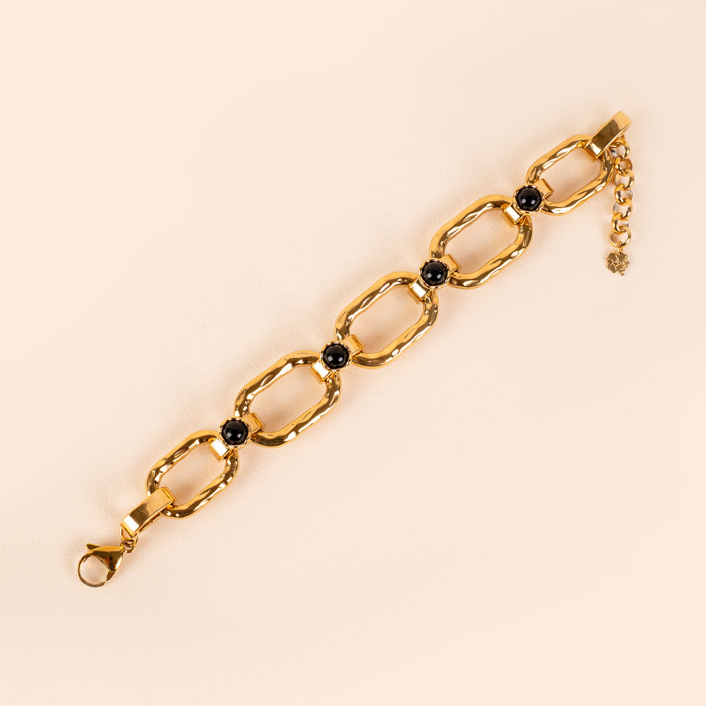 BRACCIALE CON MAGLIE MARTELLATE E PIETRE