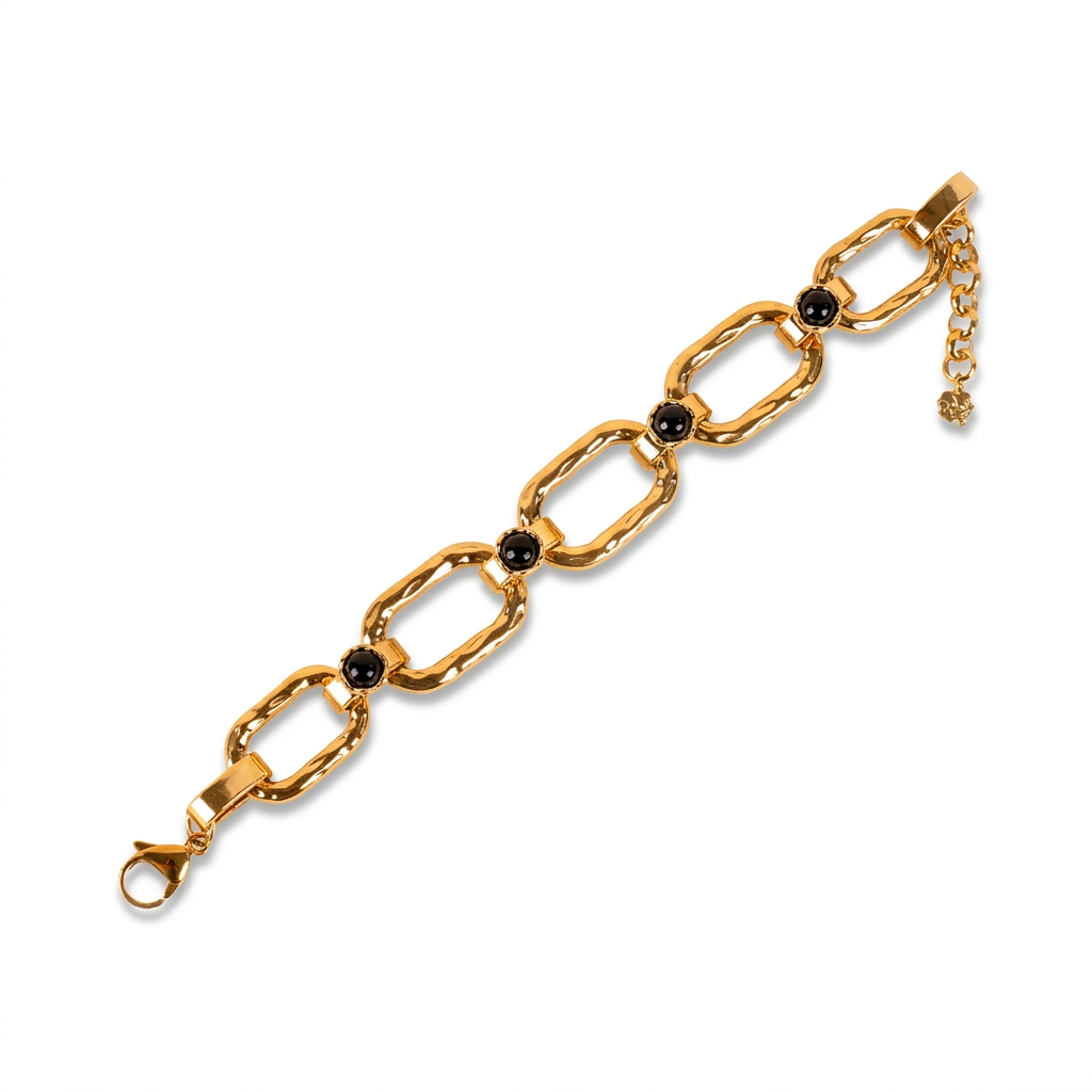 BRACELET WITH HAMMERED LINKS AND STONES