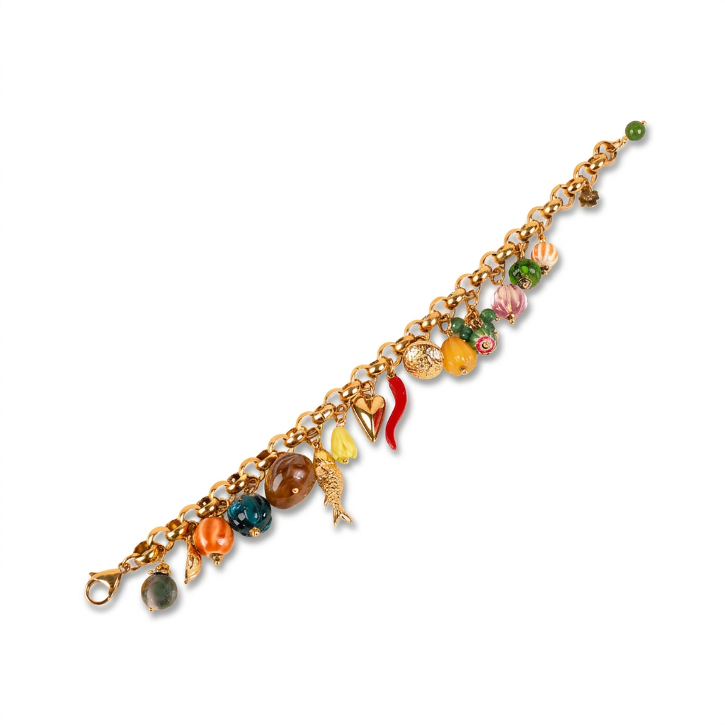 BRACCIALE CON CIONDOLI VARI E PIETRE