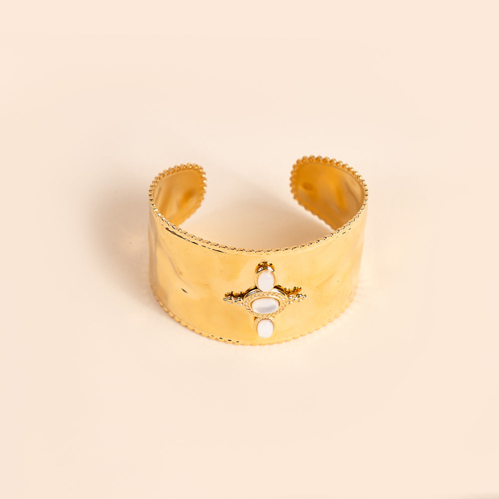 BRACCIALE RIGIDO MARTELLATO SPESSO CON PARTICOLARE IN PIETRE